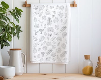 Tropical Leaf Line Design Kitchen Dish Tea Towel