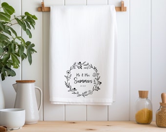 Personalized Wreath Kitchen Dish Tea Towel Anniversary Wedding Engagement Gift