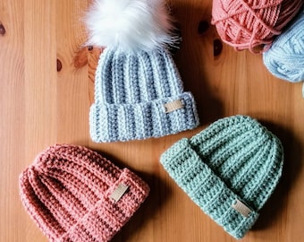 Hat |Baby | Newborn 0-3 3-6 |Crochet |Classic Ribbed Beanie | Detachable | Pom Pom | Bobble Hat | Baby Shower | Gift | Boys | Girls | Winter