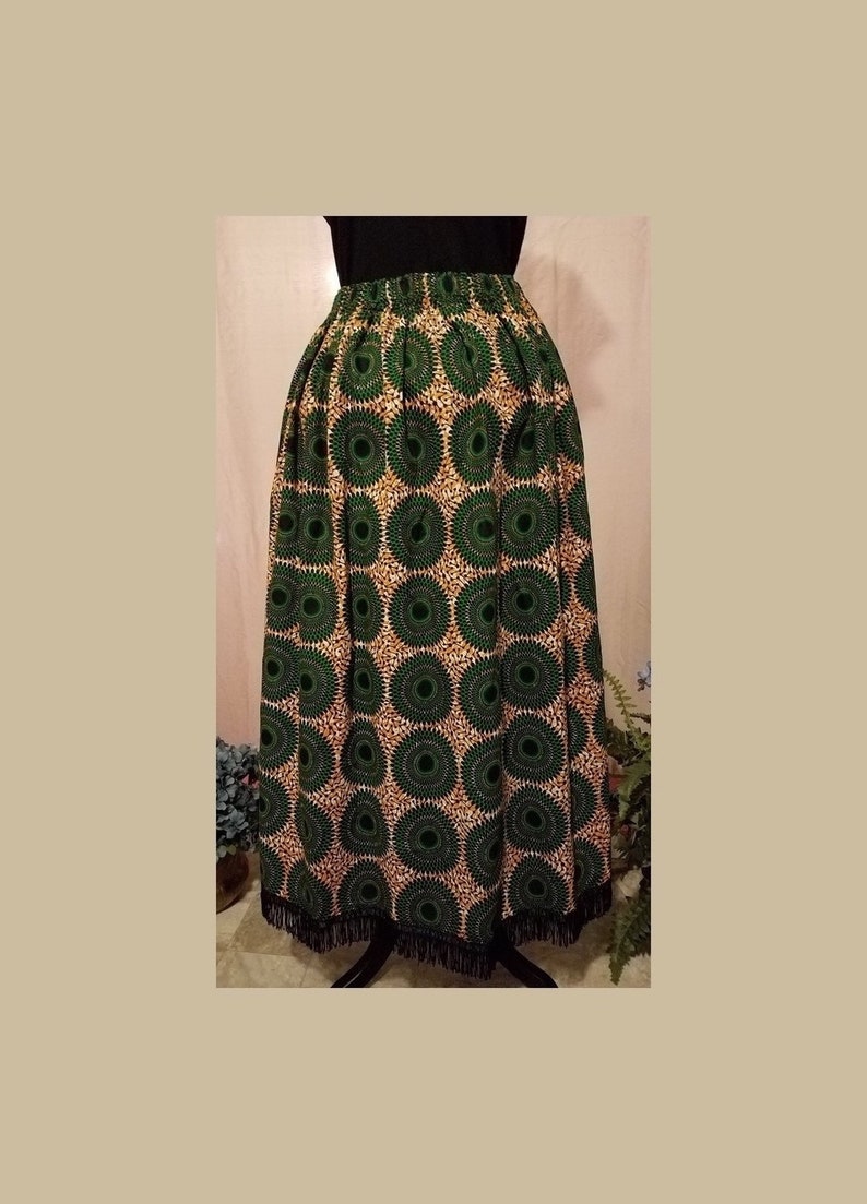 African print skirt Ankara Free size elastic waist with black fringes