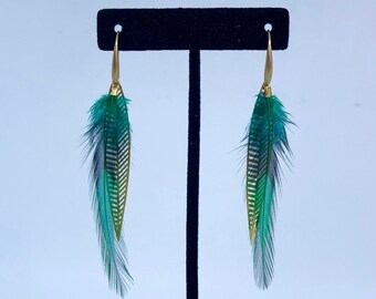 Quetzal- Feather and Brass Earring