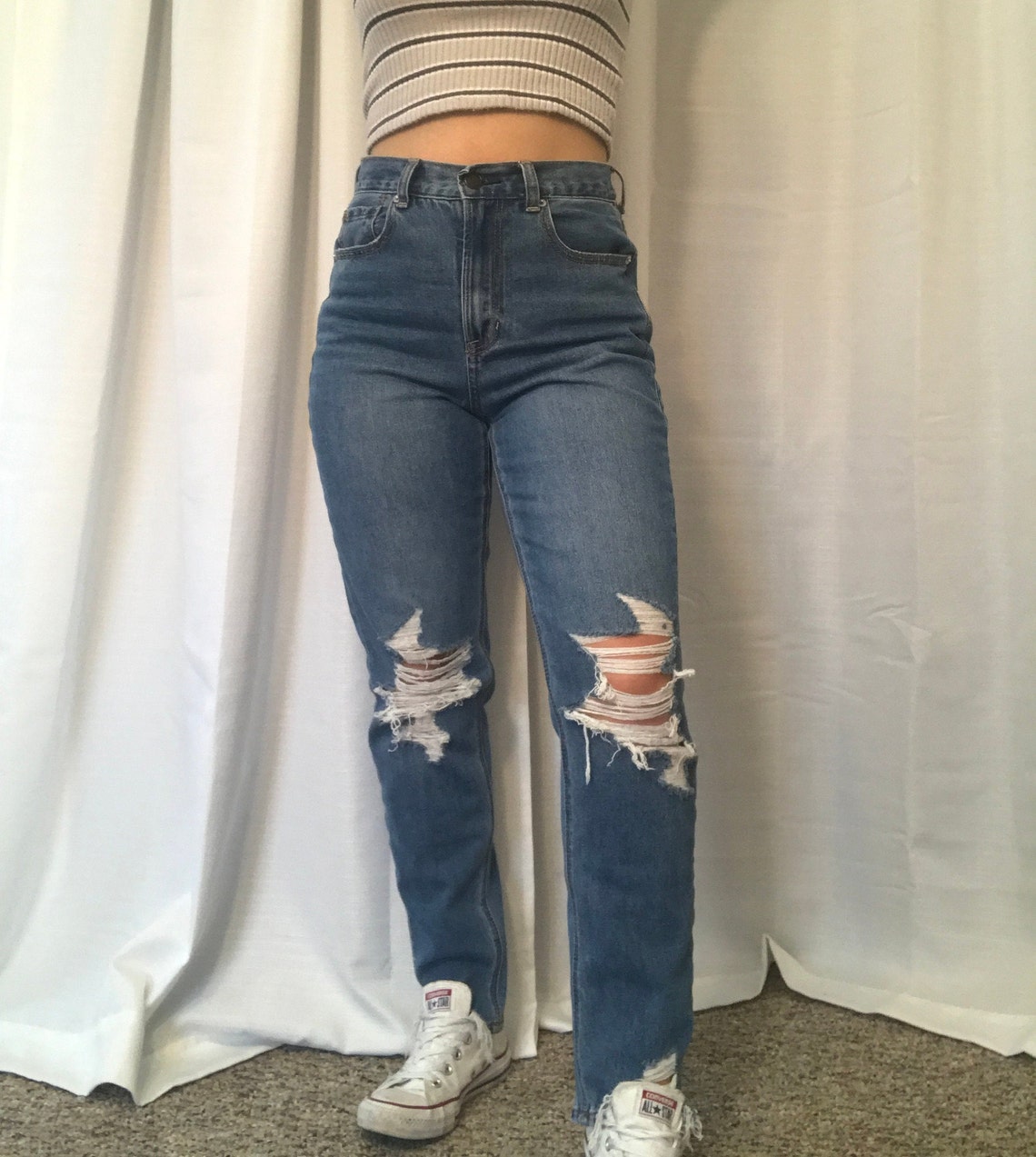 Hand Painted Mom Jeans Graphic Geometric 70s 90s Print Line Art Etsy