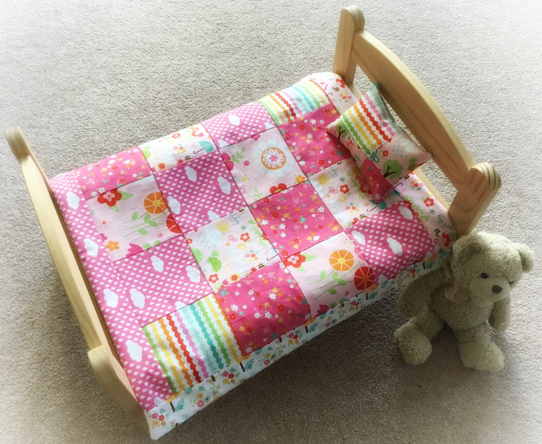 DOLL blanket pillow LEOPARD & PINK cot pram crib BEDDING teddy ANNABELL 