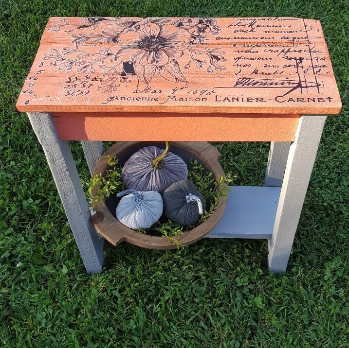 Decor Furniture Transfer Chalk Painted Side Table/ Painted Etsy