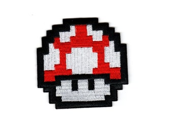 Parche bordado Mario 8-bit Nintendo Mushroom - Verde y Rojo