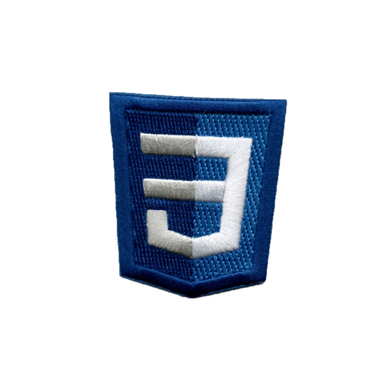 K&ouml;nnte beinhalten: Ein blauer und wei&szlig;er gestickter Aufn&auml;her mit dem Buchstaben "E" in Schildform.