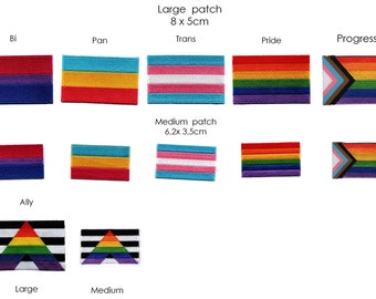 Pride Flags - Embriodered patch - Rainbow/Bi/Non-binary/Trans/Pan/Ally - Many sizes