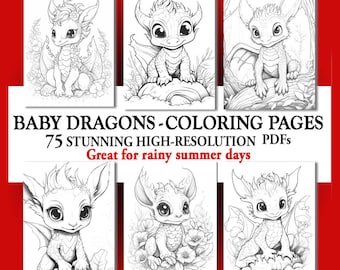 75 Printable cute Dragon Coloring Pages – Printable High-Resolution Digital Download for Kids, Teachers, Parents and Kids will love these!