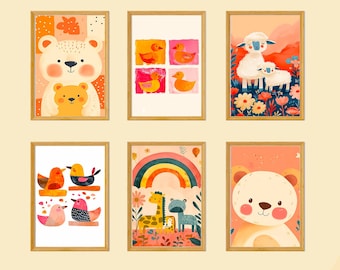 Baby Animals Nursery Prints: Set of 6 + Bonus (Digital Download) | Girls decor | Baby Decor