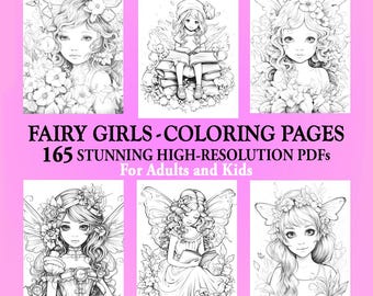 Fairy Girls Coloring Pages: 165 Printable Designs (Digital Download)