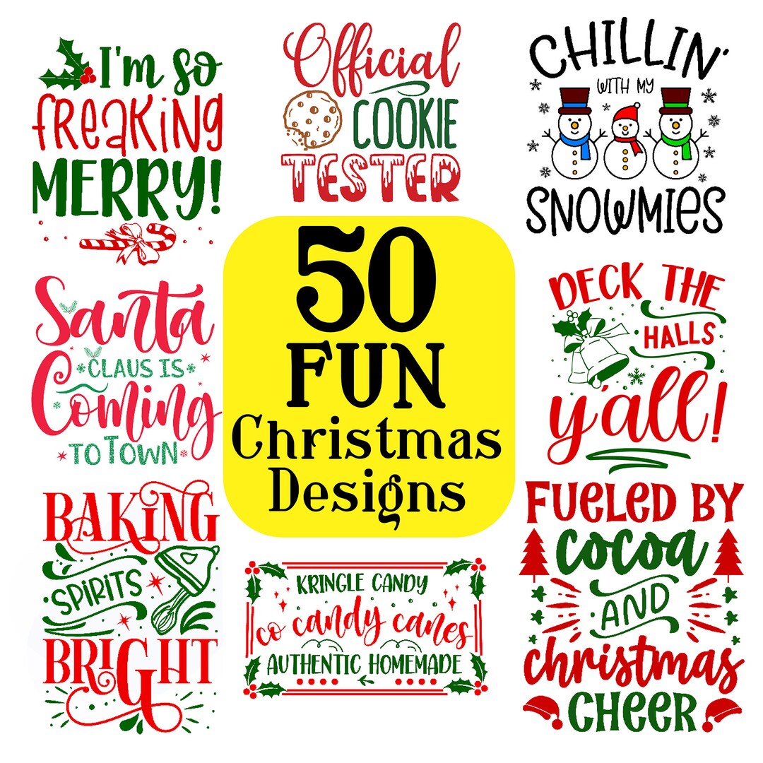 50 Fun Christmas PNG Designs – for Shirts, Prints, Signs (digital ...