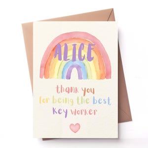 Personalised Rainbow Thank You Card: Nursery Teacher, Key Worker