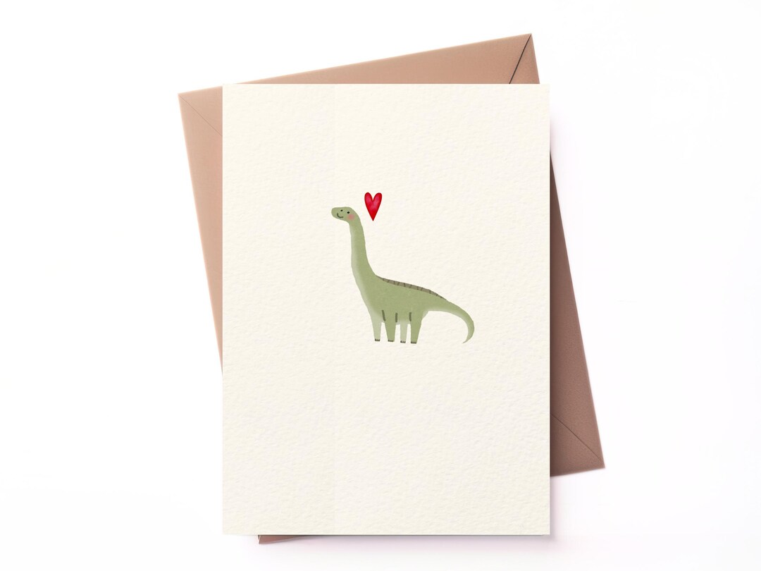 Brontosaurus Card Dinosaur Love Card: Adorable Brontosaurus With Heart - Etsy
