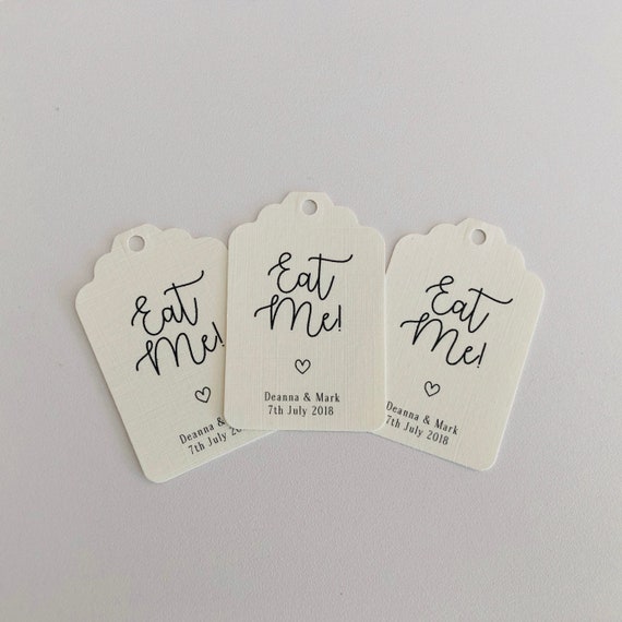 small personalised wedding thank you tags eat me