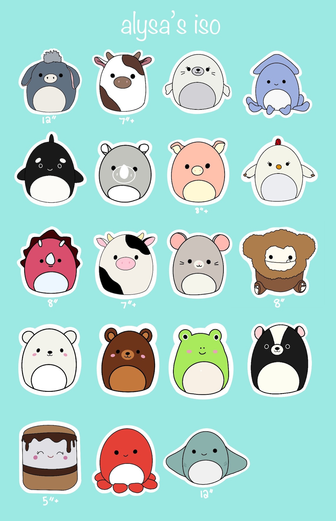 Hand drawn squishmallow ISO list | Etsy