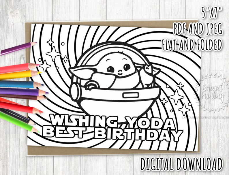 Download Wishing Yoda Best Birthday Card DIY Adult Coloring Arts and | Etsy