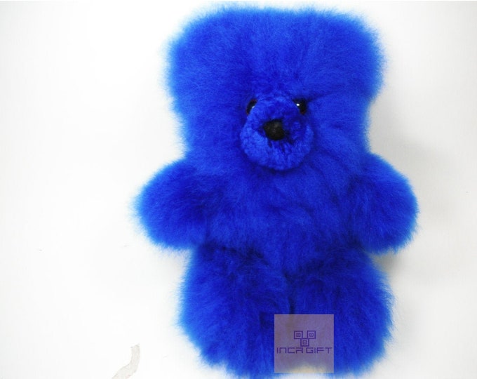 10 -11 IN Blue Real Super  Baby Alpaca Fur Teddy  Bear - Peruvian Products - Stuffed Colored Alpaca Toys - Handmade
