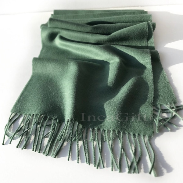100% Baby Alpaca Scarf  - Emerald Peruvian Handmade Scarf-  Solid Weave Brushed Scarf