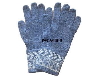 Handmade 100% Alpaca Gloves: Denim Peruvian Knit
