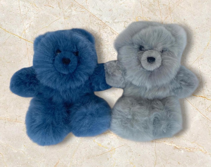 10 IN Real Super Baby Alpaca Fur Teddy  Bear BLUE-GRAY - Peruvian Products - Stuffed Alpaca Toys - Handmade
