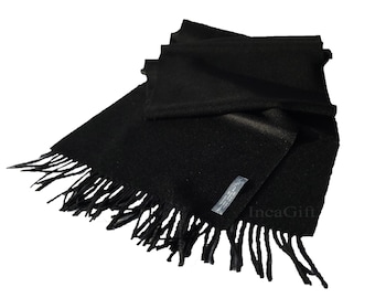 100% Baby Alpaca Scarf  - Black Peruvian Handmade Scarf-  Solid Weave Brushed Scarf