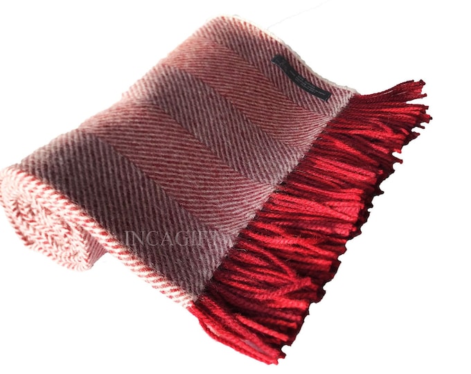 100% Premium  herringbone Woven Baby Alpaca Throw Blanket -  Mix Red blankets made in Peru