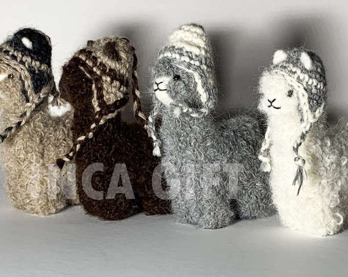 Needle Felted Alpaca with chullo Sculptures: Felted Animals by Hand in Alpaca Fiber made in peru 3.5 IN