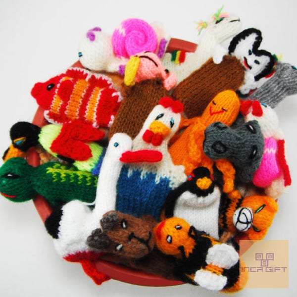 5 PACK 10 PACK WILD Animals Hand Knitted Finger Puppets - Educational finger puppets made by Peruvian Artisans