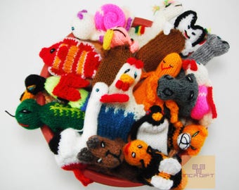 5 PACK 10 PACK WILD Animals Hand Knitted Finger Puppets - Educational finger puppets made by Peruvian Artisans