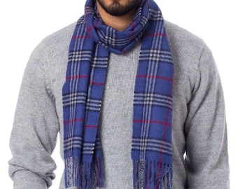 100% Woven & Brushed Scottish Baby Alpaca Scarf  - Peruvian Handmade Scarf - Men's Plaid Baby Alpaca Scarf from Peru