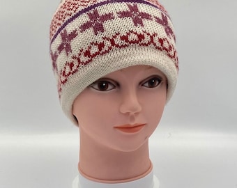 100% ALPAGA - Chapeau en alpaga fait main au Pérou - Chapeau en alpaga avec doublure en polaire pour femme Chapeau d'hiver,Chapeau péruvien Produits péruviens ROSE Blanc