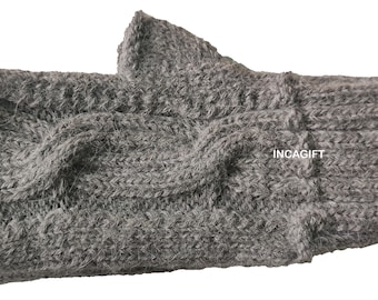 Handmade Gray Alpaca Fingerless Gloves,For women Peruvian Knit.