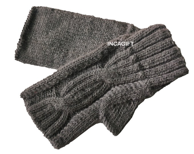 Real alpaca fingerless gloves Gray handmade in Peru - Alpaca gloves for women - Peruvian Products Gray