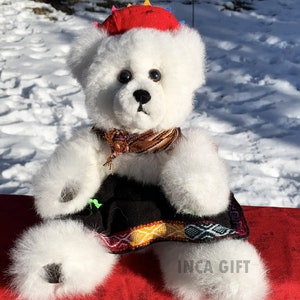 11 IN echte baby alpacabont teddybeer - echt alpacabont 11 IN knuffel wit speelgoed van Peruaanse ambachtslieden - speciaal cadeau