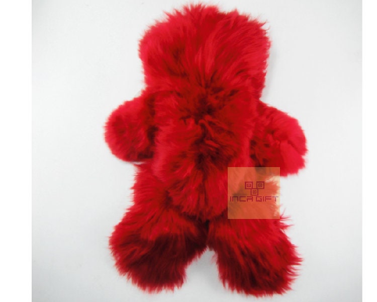 Real Super Baby Alpaca Suri Teddy Bear Red Peruvian Stuffed Alpaca Toys -Handmade llama Fur toy