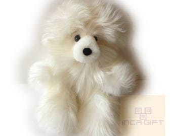 20 IN -10 IN Real Super Baby Alpaca Suri Teddy  Bear White Peruvian Stuffed Alpaca Toys -Handmade Fur toy -Alpaca stuffed animal from Peru