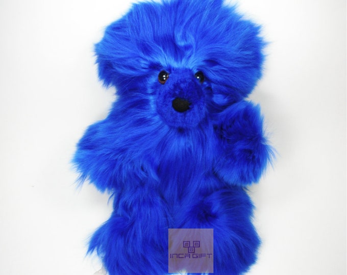 10 IN Real Super Baby Alpaca Suri Teddy  Bear BluePeruvian Stuffed Alpaca Toys -Handmade llama Fur toy -Alpaca stuffed animal from Peru