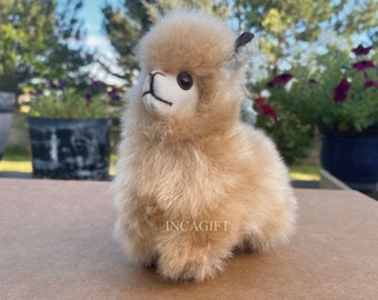 6 IN Handmade Baby Alpaca Beige Mini Stuffed Animal Plush Alpaca / Llama  fur teddy alpaca Peruvian alpaca fur stuffed animal toy