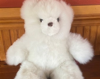 19.6 IN Real Super Baby Alpaca White Teddy  Bear Peruvian Stuffed Alpaca Toys-Handmade llama Fur toy-Alpaca stuffed animal from Peru