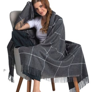 Plaid Baby Alpaca Throw Blanket: Gray Woven Blanket, Made in Peru