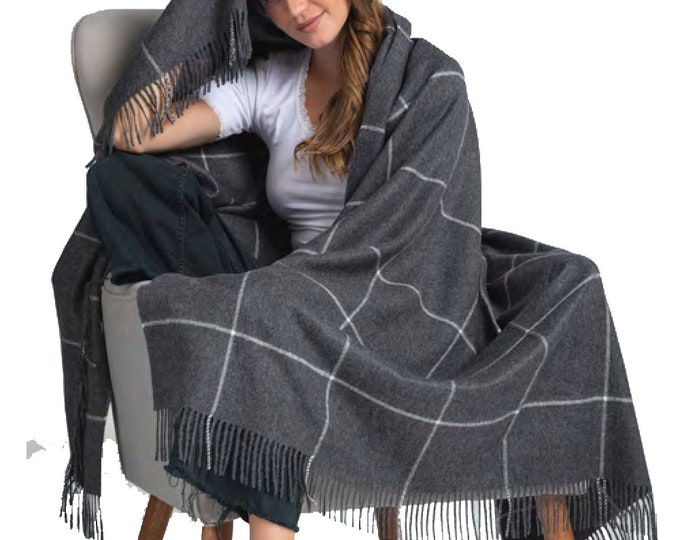100% Premium Plaid Woven Baby Alpaca Throw Blanket -  Broad Selection of blankets made in Peru - Peruvian products Gray throw wedding gift