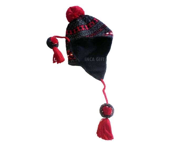 Real Ear Flap Hat Chullo  Alpaca Hat Authentic Alpaca Wool Peruvian Products Knit Handmade  Hat-  Fleece Lining