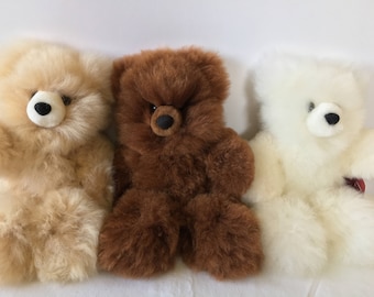 Oso de peluche de piel de alpaca real de 6 a 15 pulgadas - Productos peruanos - Juguetes de alpaca rellenos - Hecho a mano