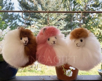 Alpaca fur PomPom Keychain ethnic decoration gift bag accessories, Andean Collectible Handcrafted Miniature Figurine