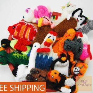 Hand Knitted Farm Animal Finger Puppets: Peruvian Artisan Toys (5 or 10 Pack)