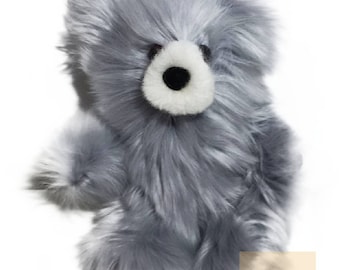 Gray 10 IN - 13 IN / PREMIUM Baby Alpaca Suri Fur Teddy Bear- Stuffed Toy from Peru Plush llama Toy - Special gift handmade in Peru