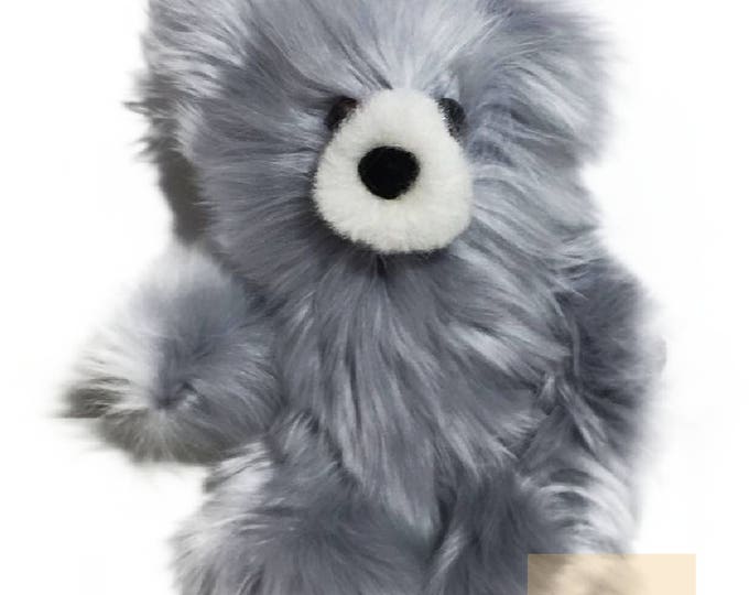 Gray 10 IN - 13 IN / PREMIUM Baby Alpaca Suri Fur Teddy Bear- Stuffed Toy from Peru Plush llama Toy - Special gift handmade in Peru