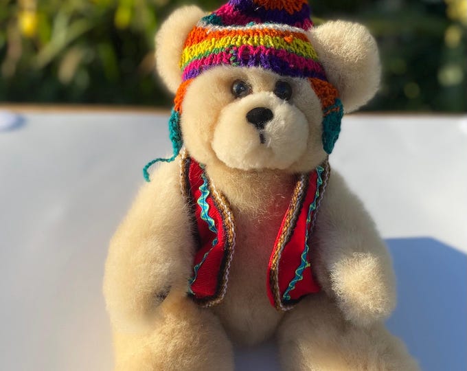 11 IN Real Baby Alpaca Fur Teddy Bear - Real Alpaca fur 11 IN - Stuffed Toy Beige Toy from Peruvian Artisans-  Special gift