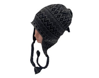 Real Ear Flap Hat Chullo  Alpaca Hat Authentic Alpaca Wool Peruvian Products Knit Handmade  Hat-  Fleece Lining PERU