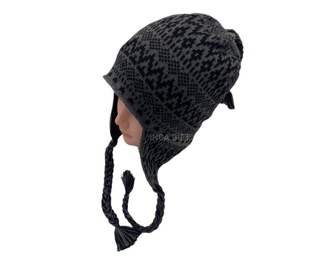 Real Ear Flap Hat Chullo  Alpaca Hat Authentic Alpaca Wool Peruvian Products Knit Handmade  Hat-  Fleece Lining PERU